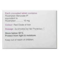 Rizact 10, Rizatriptan Benzoate 10mg, Cipla, Box information, Dosage