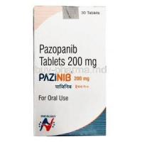Pazinib, Pazopanib 200 mg, 30tablets, Hetero Drugs Ltd, Box front view