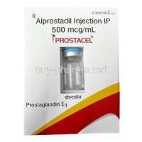 Prostacel Injection, Alprostadil 500mcg, Injection Vial 1mL,Celon Laboratories Ltd, Box front view