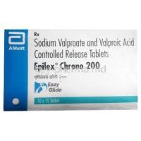 Epilex Chrono 200, Sodium Valproate 135 mg/ Valproic Acid 58 mg,15tablets, Abbott, Box