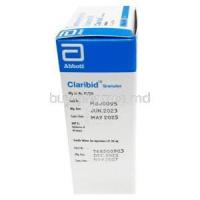 Claribid Oral Suspension, Clarithromycin 25mg per mL, Granules for Oral Suspension 30mL, Abbott, Box information, Mfg date, Exp date