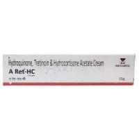 A Ret HC cream, Hydroquinone 2% w/w / Tretinoin 0.05% w/w/ Hydrocortisone 1% w/w, Cream 15g, A. Menarini India, Box front view