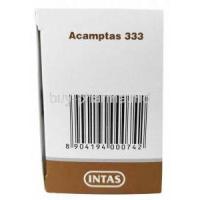 Acamptas, Acamprosate 333 mg, Intas Pharmaceuticals Ltd, Box side view