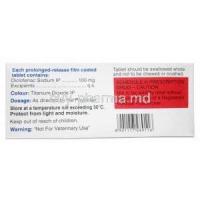 Reactin, Diclofenac Sodium 100mg, SR tablet, Cipla, Box information, Caution