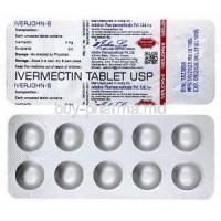 Iverjohn 6, Ivermectin 6 mg, Johnlee Pharmaceuticals, Blisterpack front view, back view