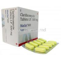 Maclar 500, Clarithromycin 500mg, Glenmark, Box, Blisterpack