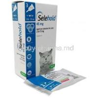 Selehold,Selamectin 45mg per 0.75mL,  0.75mL X 3 pipettes, KRKA, Box, Pipette package