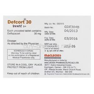 Defcort 30, Generic Calcort, Deflazacort 30mg Box Information