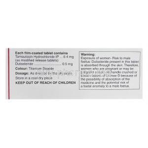 Urimax D, Generic Flomax Plus, Tamsulosin Hydrochloride 0.4mg and Dutasteride 0.5mg Box Information