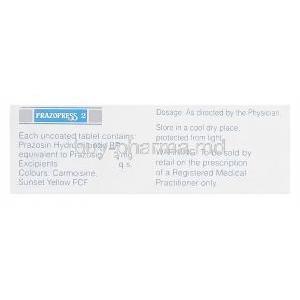 Prazopress 2, Generic Minipress, Prazosin 2mg Box Information