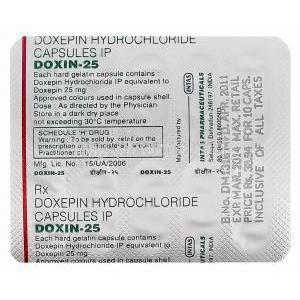 Doxin-25, Generic Sinequan, Doxepin 25mg Blister Pack Information
