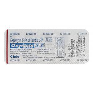 Oxyspas 2.5, Generic Ditropan, Oxybutynin Chloride 2.5mg Blister Pack Information