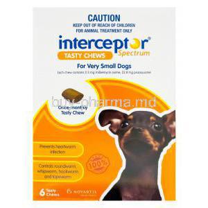 Interceptor Spectrum for Very Small Dogs, Milbemycin Oxime 2.3mg and Praziquantel 22.8mg Box