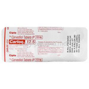 Carloc, Generic Coreg, Carvedilol 12.5mg Tablet Strip Information