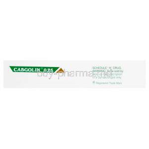 Cabgolin 0.25, Generic Dostinex, Cabergoline 0.25mg Box Side