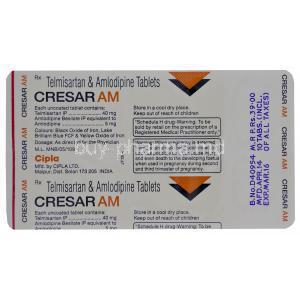 Cresar AM, Amlodipine 5mg and Telmisartan 40mg Tablet Strip Information