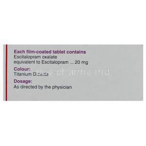 Generic  Lexapro, Escitalopram 20 mg composition