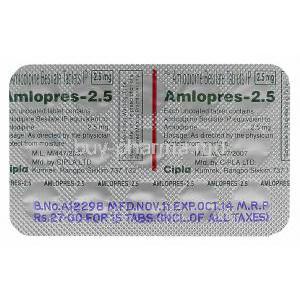 Amlopres-2.5, Generic Norvasc, Amlodipine 2.5mg Tablet Strip Information