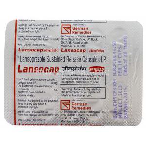 Lansocap, Generic Prevacid, Lansoprazole 30mg Sustained Release Capsule Strip Information