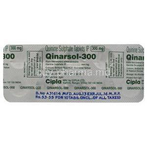 Qinarsol-300, Generic Quinine, Quinine Sulphate 300mg Tablet Strip Information