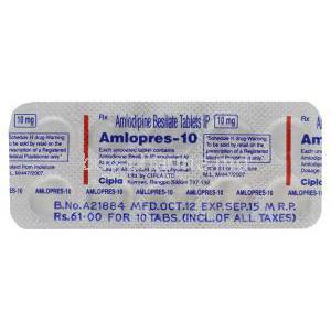 Amlopres-10, Generic Norvasc, Amlodipine 10mg Tablet Strip Information
