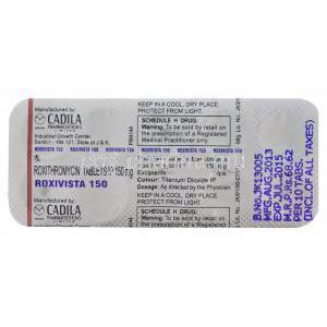 Roxivista 150, Generic Rulide, Roxithromycin 150mg Tablet Strip Information
