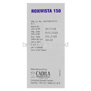 Roxivista 150, Generic Rulide, Roxithromycin 150mg Box Manufacturer Cadila