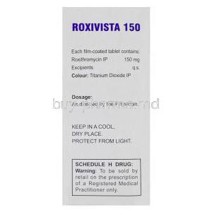 Roxivista 150, Generic Rulide, Roxithromycin 150mg Box Composition