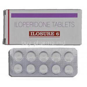 Ilosure 6, Iloperidone 6mg, Box and Tablet