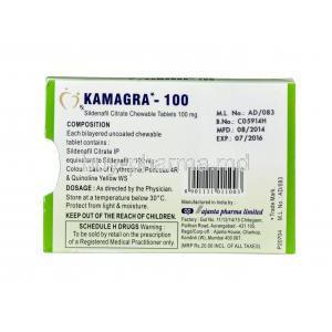 Kamagra - 100 CT, Sildenafil Citrate Chewable Strawberry with Lemon 100mg Box Information