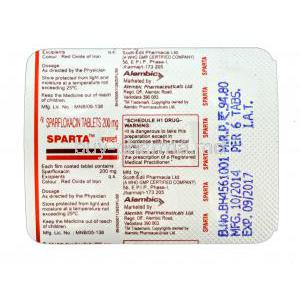 Sparta,  Generic  Zagam, Sparfloxacin  200mg blister packaging