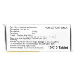 Poxet, Generic Priligy, Dapoxetine 60mg compostion