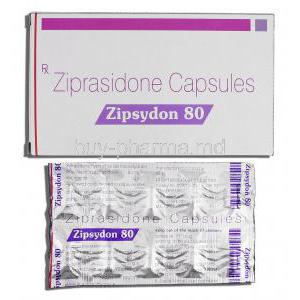 Zipsydon, Ziprasidone 80mg, Box and Strip