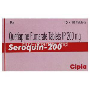 Generic Seroquel, Quetiapine  200 mg box