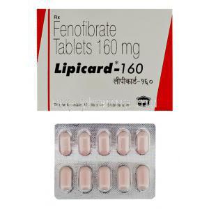 Lipicard, Generic  Tricor, Fenofibrate 160 mg USV  tablet and box