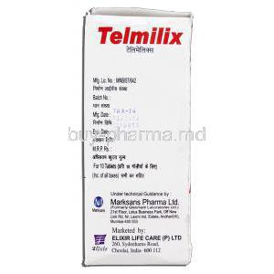 Telmilix, Telmisartan 40mg, Box Manufacturer