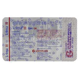 Telma-H, Telmisartan/ Hydrochlorothiazide 40 mg/ 12.5 mg Tablet  blister info
