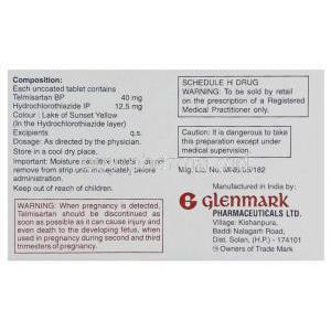 Telma-H, Telmisartan/ Hydrochlorothiazide 40 mg/ 12.5 mg Tablet  box information