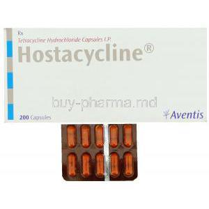 Hostacycline, Tetracycline 250 mg capsule and box