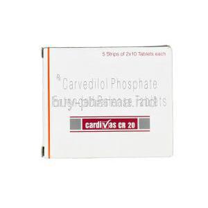 Cardivas CR 20, Generic Coreg, Carvedilol Phosphate 20mg Extended Release Box