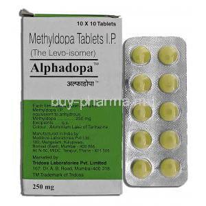 Alphadopa 250, Generic Aldomet, Methyldopa, 250mg, Tablet