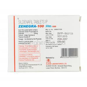 Zenegra-100, Sildenafil 100mg Box Information