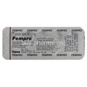 Fempro, Letrozole 2.5 Mg Tablet (Cipla) Blister Back