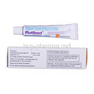 Flutibact Skin Ointment, Fluticasone Propionate 0.005% and Mupirocin 2.0% Ointment 5gm Information
