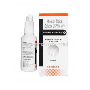 Ranbaxy Exidil 5, Generic Rogaine, Minoxidil Spray-On Topical Solution 5% 60ml Bottle Information