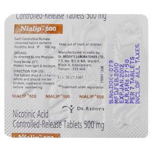 Generic Niaspan, Niacin  Nicotinic Acid 500 mg Tablet Packaging