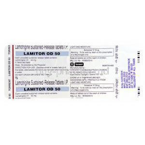 Lamitor OD, Lamotrigine 50mg Sustained-Release.jpg blister pack information