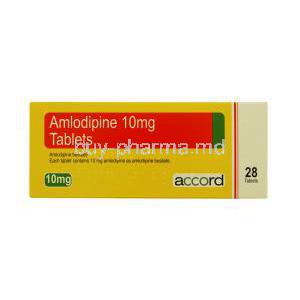 Norvasc, Amlodipine Besilate 10mg 28tabs, packaging front view