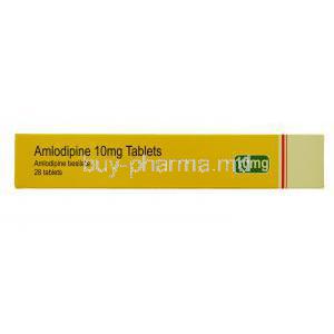 Norvasc, Amlodipine Besilate 10mg 28tabs, packaging side view