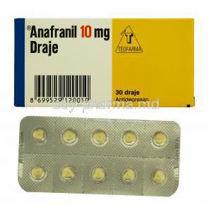 Anafranil, Clomipramine 10mg 30tabs, Draje, packaging and blister